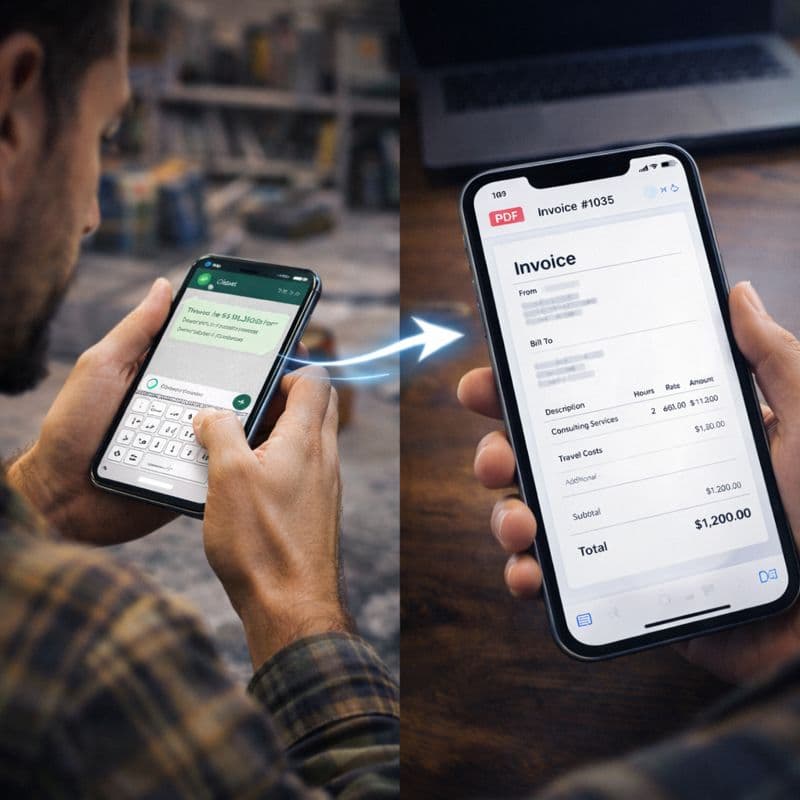 Typing a message that becomes a professional invoice